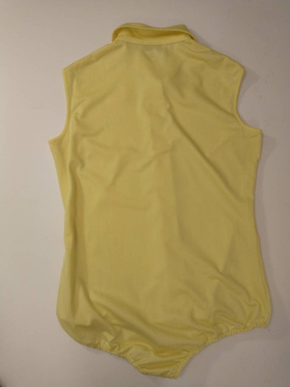 Vintage 70's Bright Yellow Stretch Bodysuit Colla… - image 7