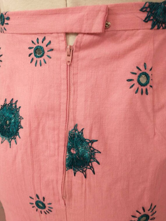 70's Hippie Maxi Skirt Hot Pink Embroidered Handm… - image 5