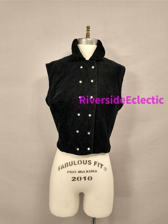 Black Short Vest Vintage 70's Goth Military Hallow