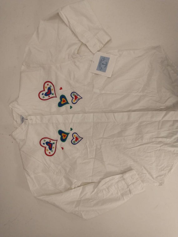 Hearts Embroidered Shirt 80's Classic Cotton Butt… - image 8
