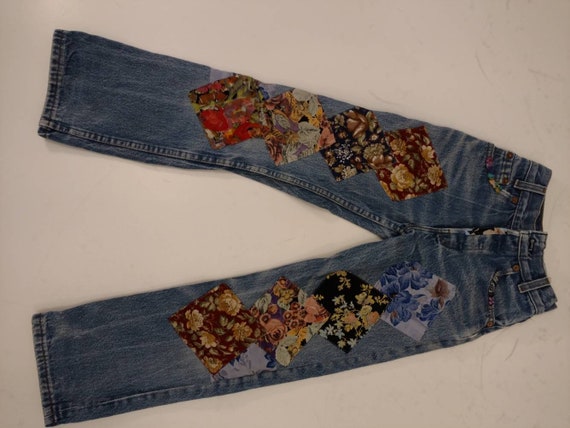 Girls Vintage Jeans Floral Applique 90's does 60'… - image 2