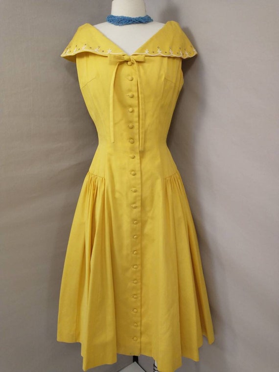 60's Bright Yellow Party Dress Vintage Feminine F… - image 3