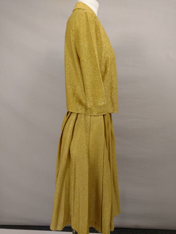 60's Lurex Gold Skirt Set Sixties Glitter Metalli… - image 3