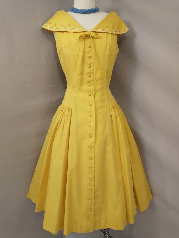 60's Bright Yellow Party Dress Vintage Feminine F… - image 2
