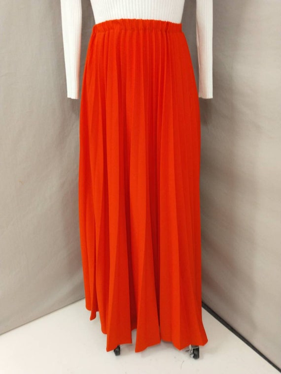 Red Pleated Floor Length Skirt Vintage 70's Long … - image 2