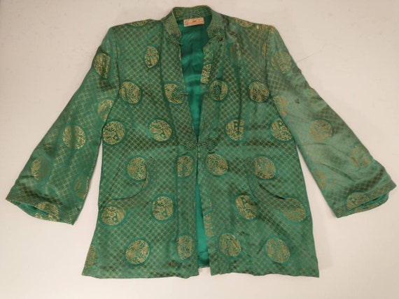 Old Silk Green Satin Chinese Jacket Gorgeous Tail… - image 6