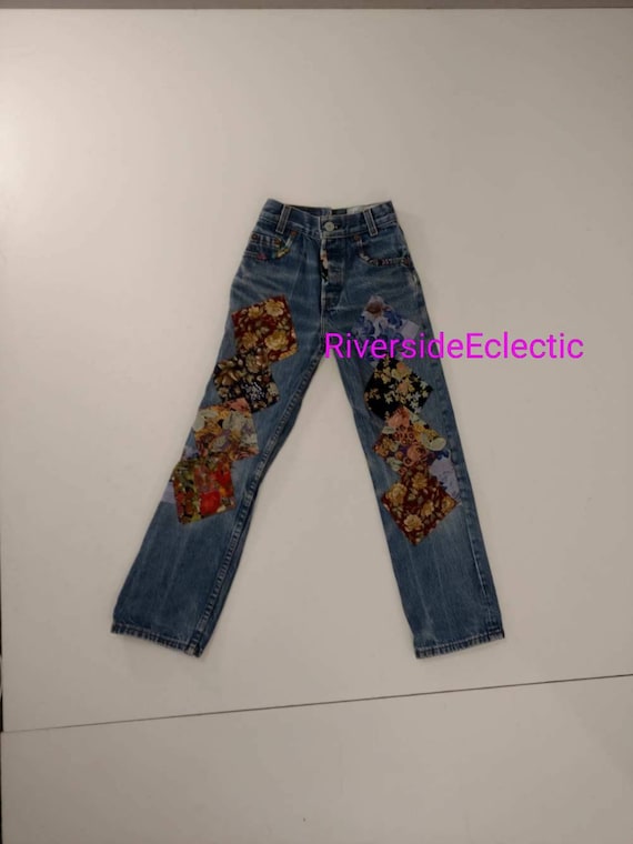 Girls Vintage Jeans Floral Applique 90's does 60'… - image 1