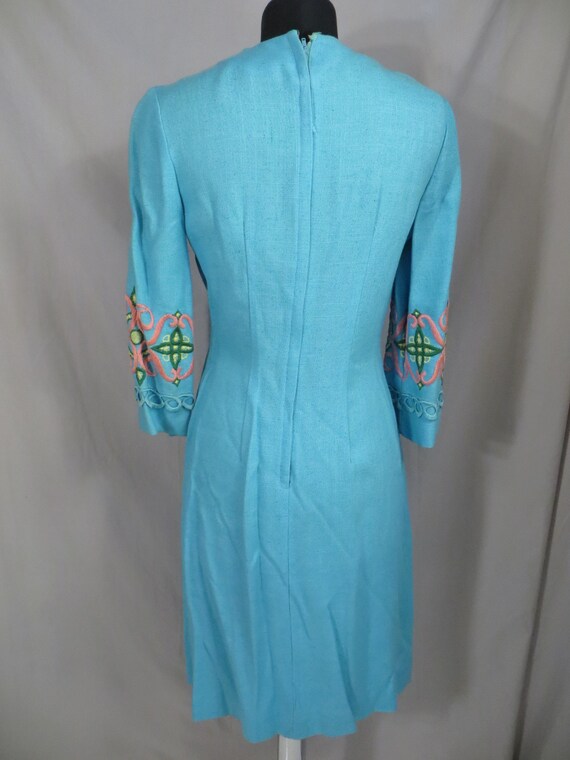 Cotton Embroidered Dress Vintage 70's Midi Long S… - image 5