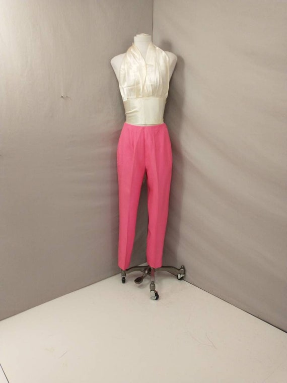 60's Vintage Hot Pink Silk Pants Tapered Leg Oleg… - image 1