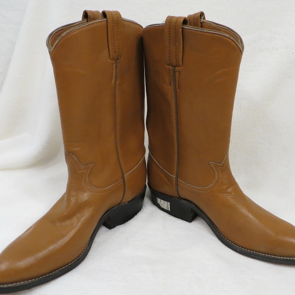 Vintage 70's 80's Tony Lama Women's Cowboy Boot size 7 D Caramel Leather Never Worn from Cactus Jack's Texas Deadstock