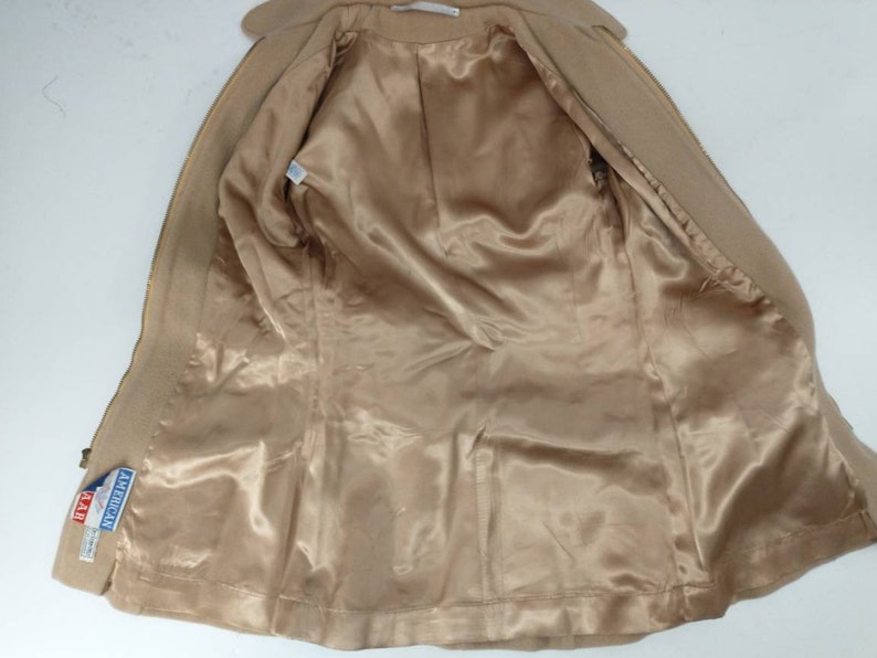 70/'s Wool Camel Short Coat Jacket Vintage Seventies Belted Woman/'s Tan Big Collar American Bazaar Made in USA Young Feminine Style