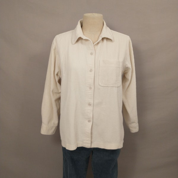 Wide Wale Corduroy Shirt LL Bean Casual Cotton Ivory Cream White Sm Pet Classic Traditional Styling Grt Quality & Condition