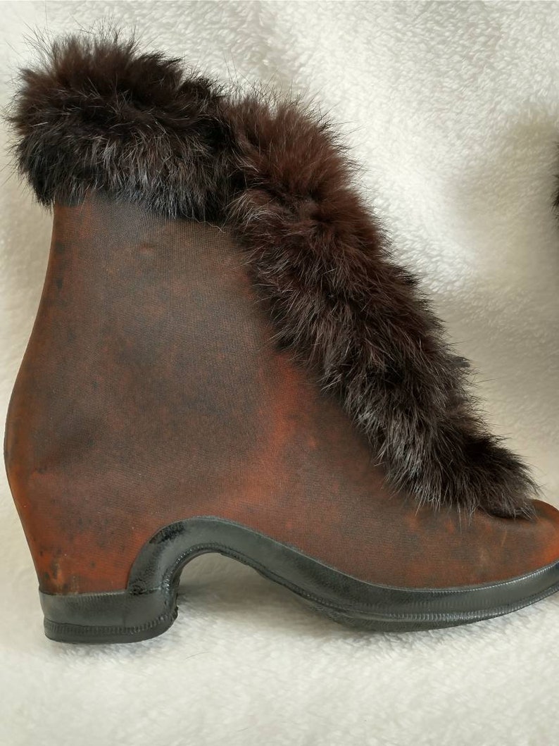 30s 40s Heeled Galoshes Rabbit Fur Trimmed Rubber Over Shoe | Etsy