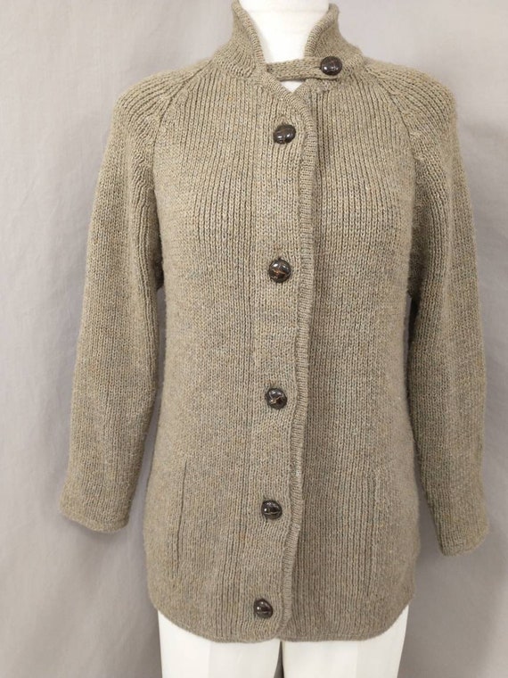 Neutral Cardigan Sweater 70's Thick Wool Feel Acrylic Classic