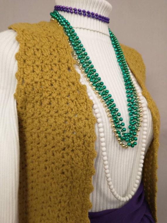 Gold Hand Knit Long Sweater Vest Handmade Vintage… - image 3