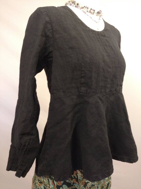 Peplum Black Linen Vintage Blouse 90's Long Sleev… - image 9