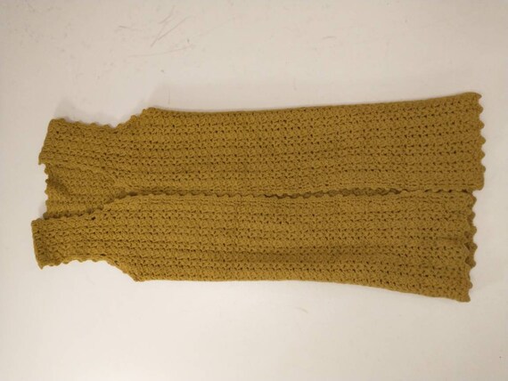 Gold Hand Knit Long Sweater Vest Handmade Vintage… - image 9