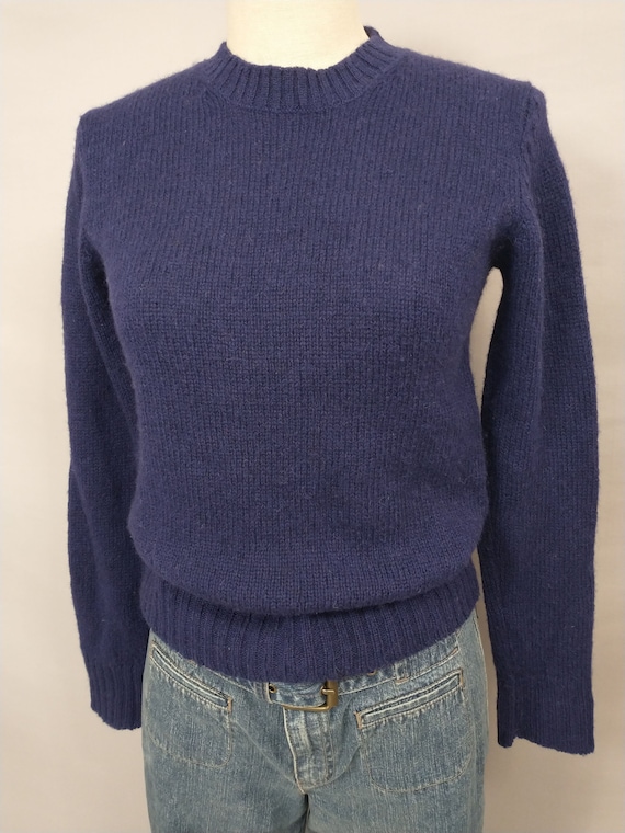 70's Navy Blue Shetland Wool Pullover Sweater Vin… - image 3