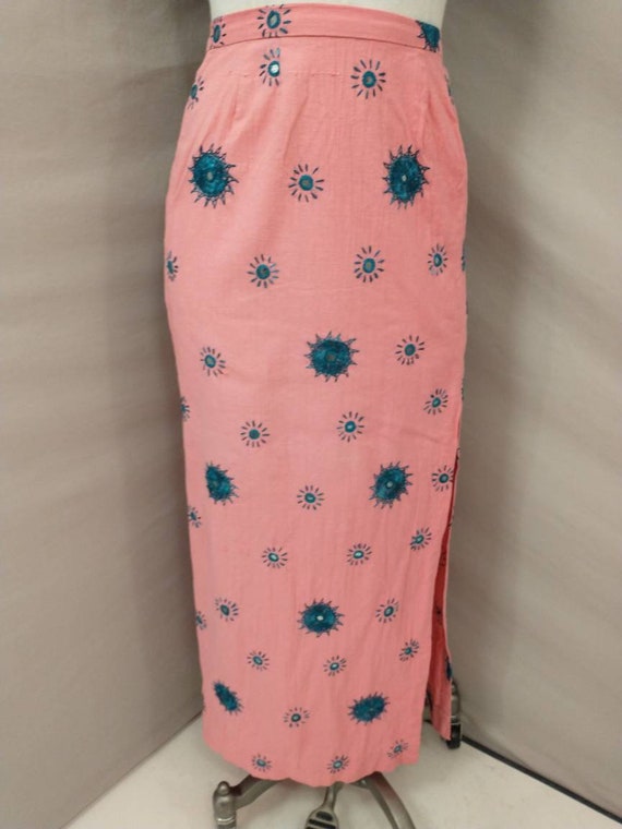 70's Hippie Maxi Skirt Hot Pink Embroidered Handm… - image 2