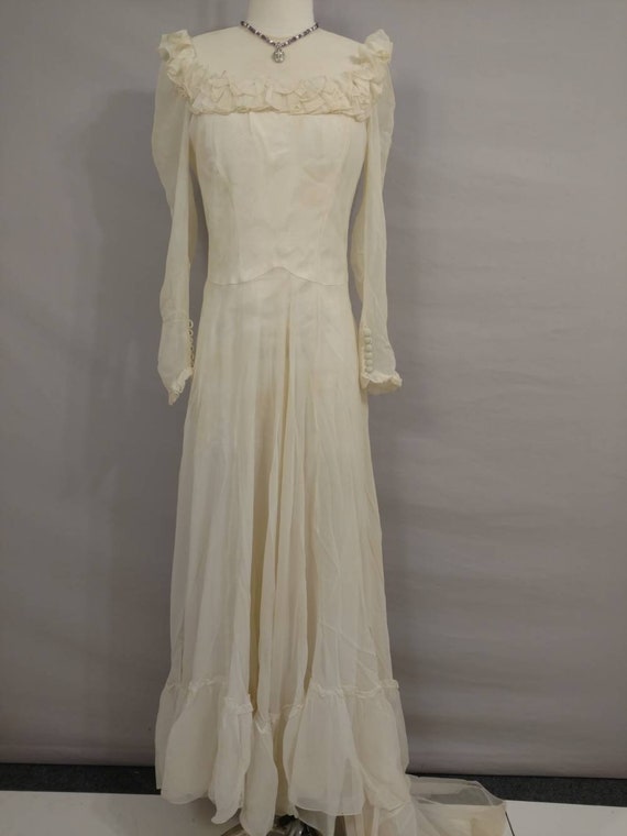 Seventies Vintage Wedding Gown Ivory Cream Ecru S… - image 2