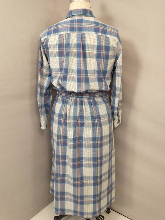 80's Plaid Cotton Set Skirt and Blouse Vintage Ei… - image 4