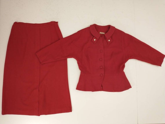 40's Women's Suit Dark Rose Pink Skirt & Jacket S… - image 9