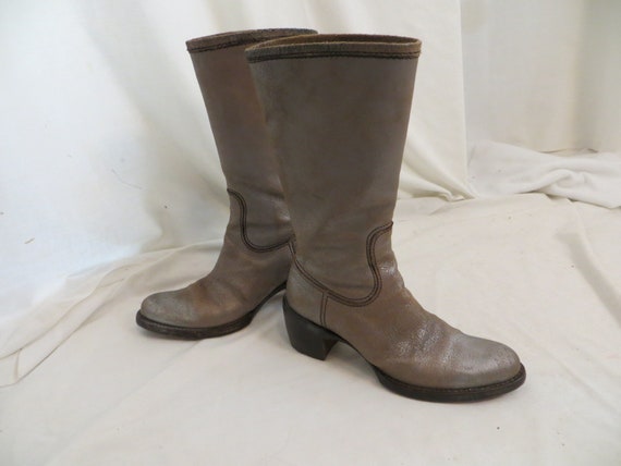Worn Silver Boots Unusual Surface Italian Leather… - image 1