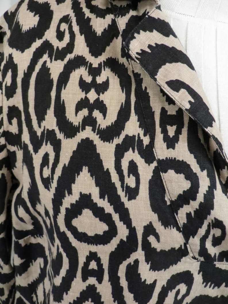 Tribal Animal Print Linen Tunic Shirt Blouse 90/'s Large Natural Fiber Top M L Jones New York