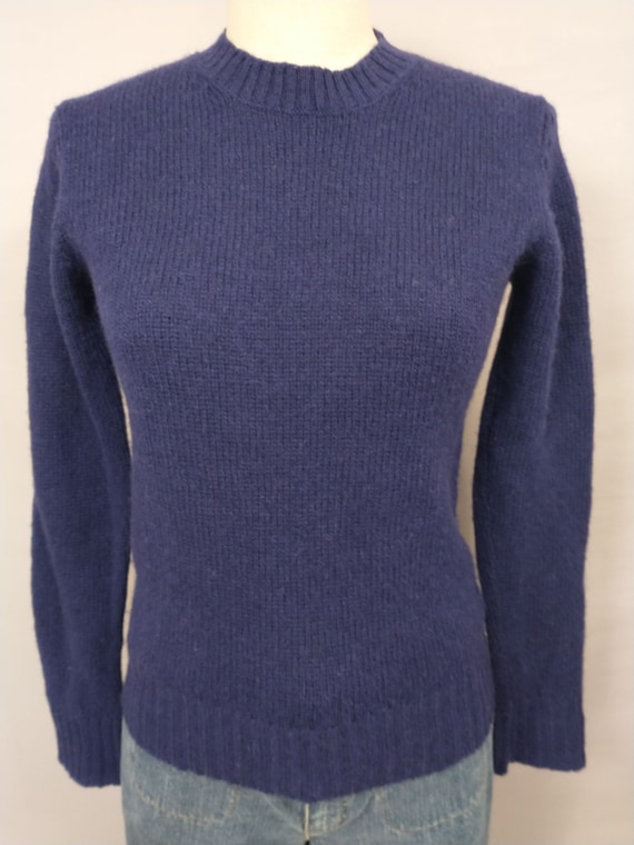 70's Navy Blue Shetland Wool Pullover Sweater Vin… - image 2