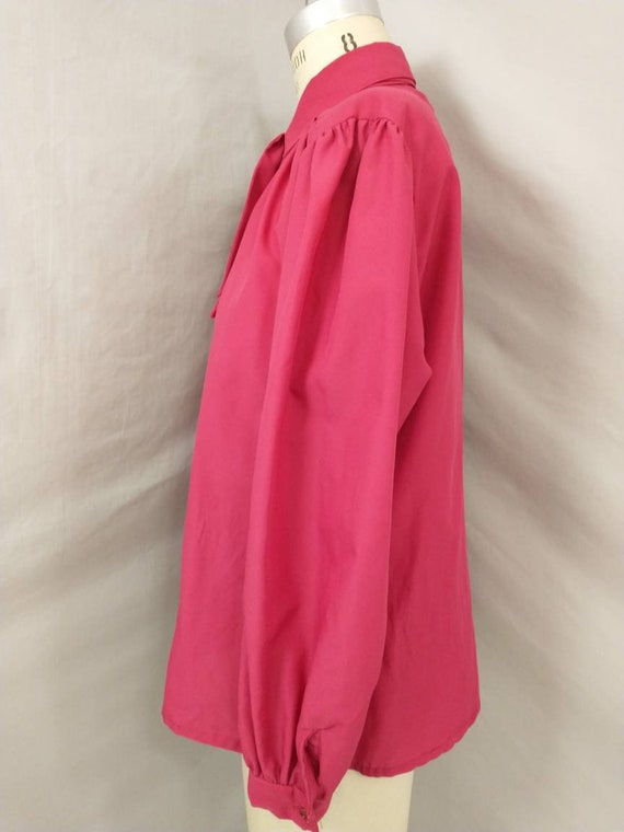 Vintage 80's Dark Pink Blouse Long Puff Sleeve Bu… - image 4