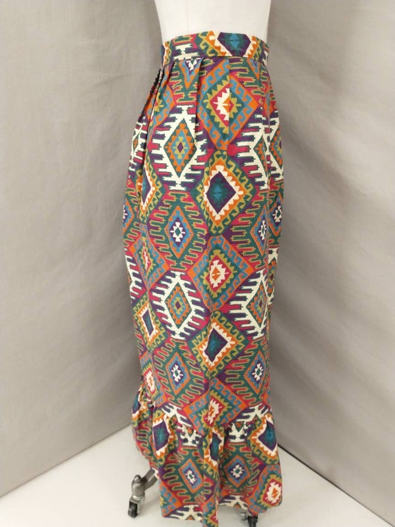 Vintage Native Print Maxi Skirt Handmade Bright C… - image 3