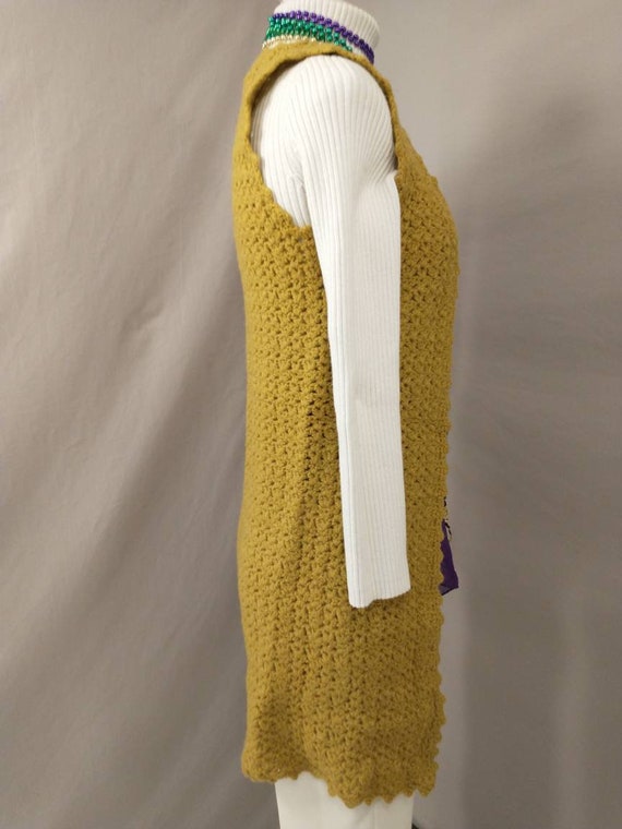 Gold Hand Knit Long Sweater Vest Handmade Vintage… - image 4