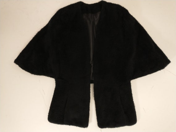 Short Vintage 70s Faux Fur Cape Black Capelet Wom… - image 5