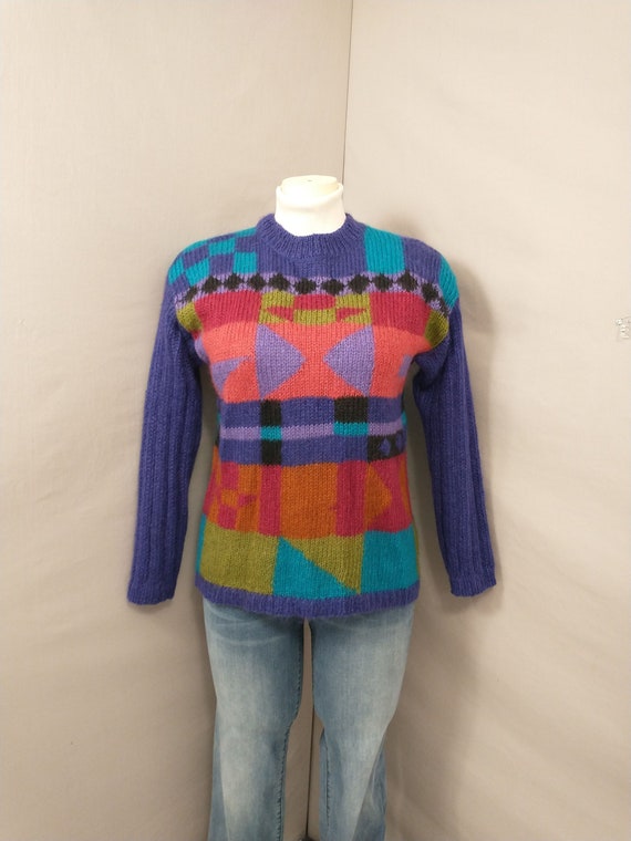 Artsy Colorful Mohair Wool Pullover Sweater Vintag