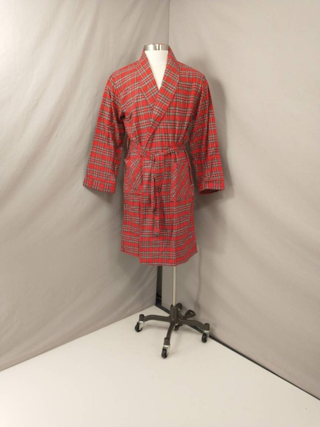 Red Cowboy Robe Red Plaid Cotton Flannel Robe Vintage Deadstock USA Made Men's Mid ...