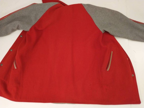 Vintage Red & Gray Wool Varsity Jacket Coat Ameri… - image 9