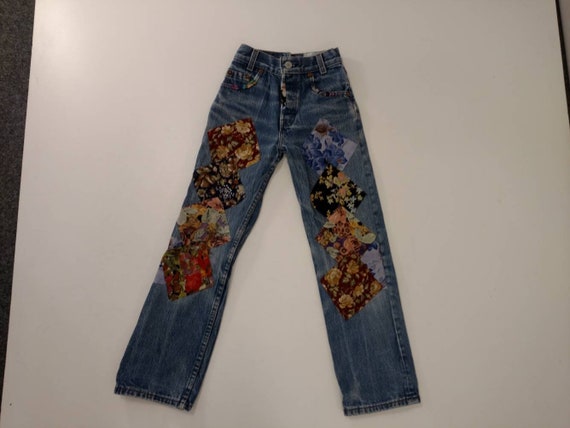 Girls Vintage Jeans Floral Applique 90's does 60'… - image 10