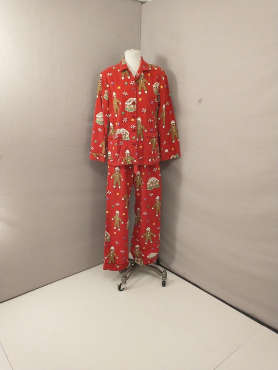 Holiday Flannel Pajama s Sock Monkey Gingerbread Fun Bright Red by