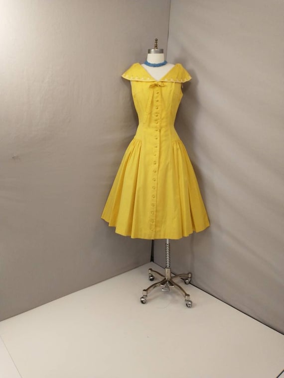 60's Bright Yellow Party Dress Vintage Feminine F… - image 1