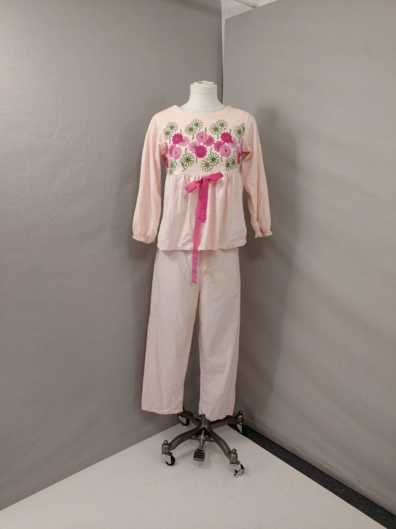 Pink Sixties Pajama's Flower Power Embroidery Vin… - image 1