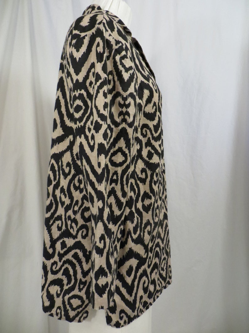 Tribal Animal Print Linen Tunic Shirt Blouse 90/'s Large Natural Fiber Top M L Jones New York