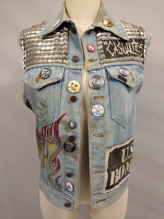 Punk Rock Unique Fan Vest Rock Roll Vintage Denim… - image 2