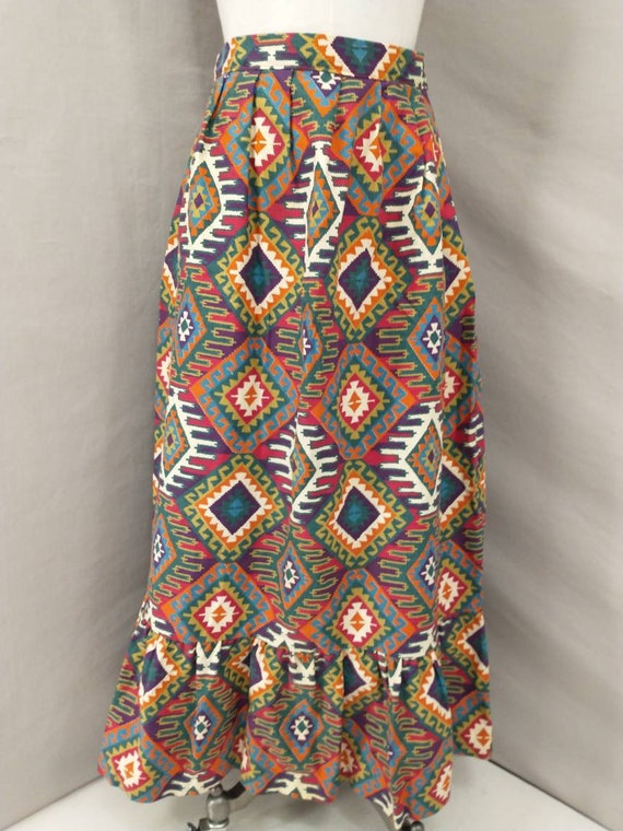 Vintage Native Print Maxi Skirt Handmade Bright C… - image 2