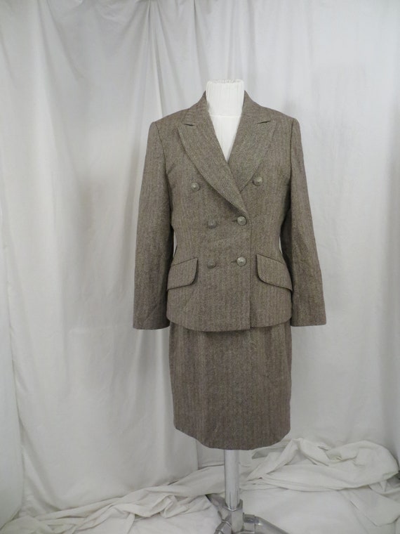 Designer Herringbone Wool Woman's Business Suit sz