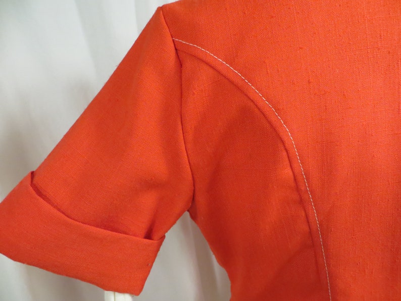 70/'s Red Long Shirt Jacket Tunic Length Sm Large Wing Collar White Buttons Authentic Period Seventies
