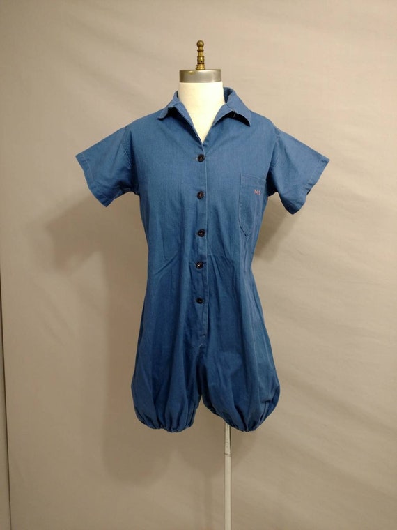 40s Gym Uniform Romper Chambray One Piece Athletic