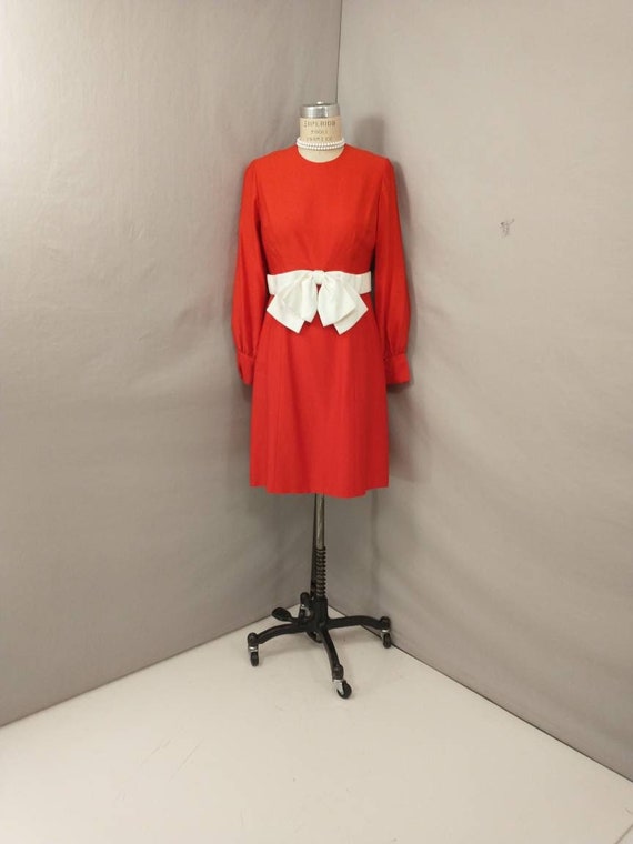 60's Red Vintage Party Dress Classy Modern White B