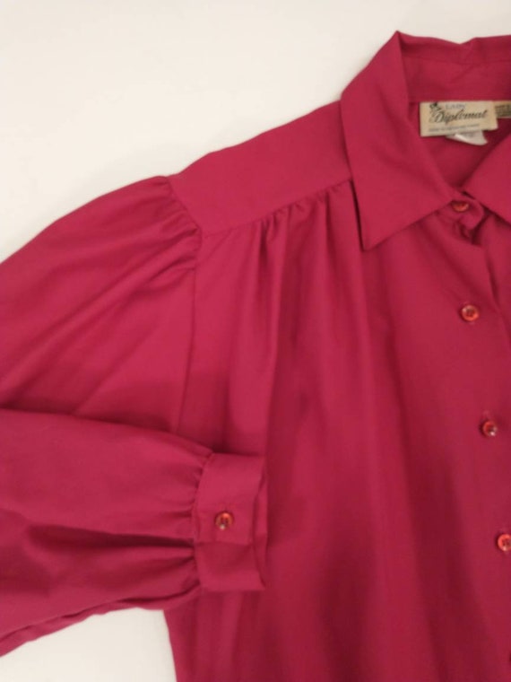 Vintage 80's Dark Pink Blouse Long Puff Sleeve Bu… - image 10