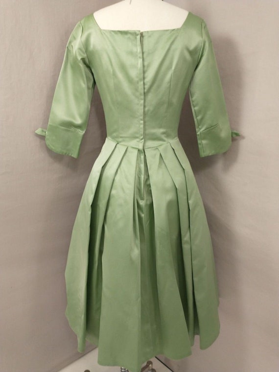 Green Satin Fifties Party Dress Vintage 50's Femi… - image 5