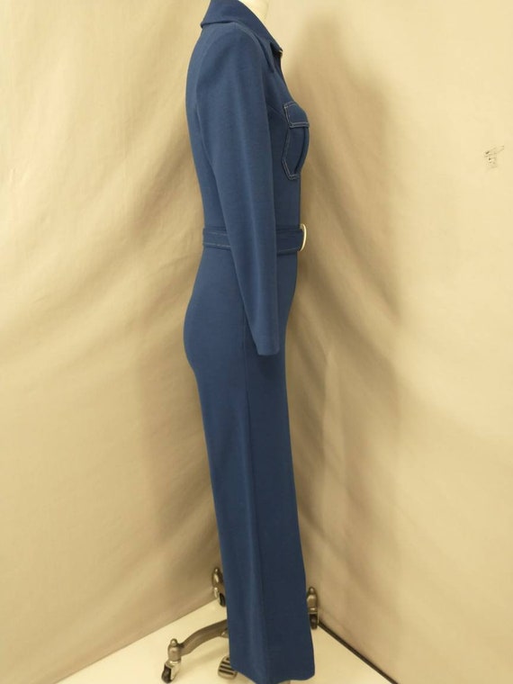 Fun 70s Jumpsuit Blue Mod Vintage Seventies Long … - image 4